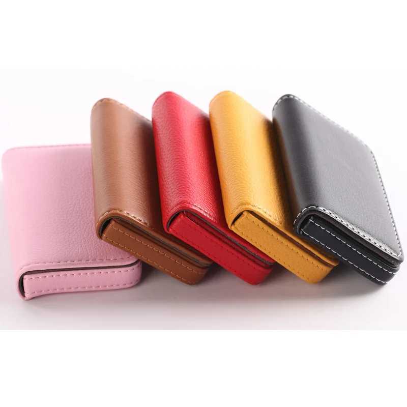 1pc PU Leather Business Card Holder With Magnetic Slim Pocket Name Card Holder Large Capacity Portable Case Z250621
