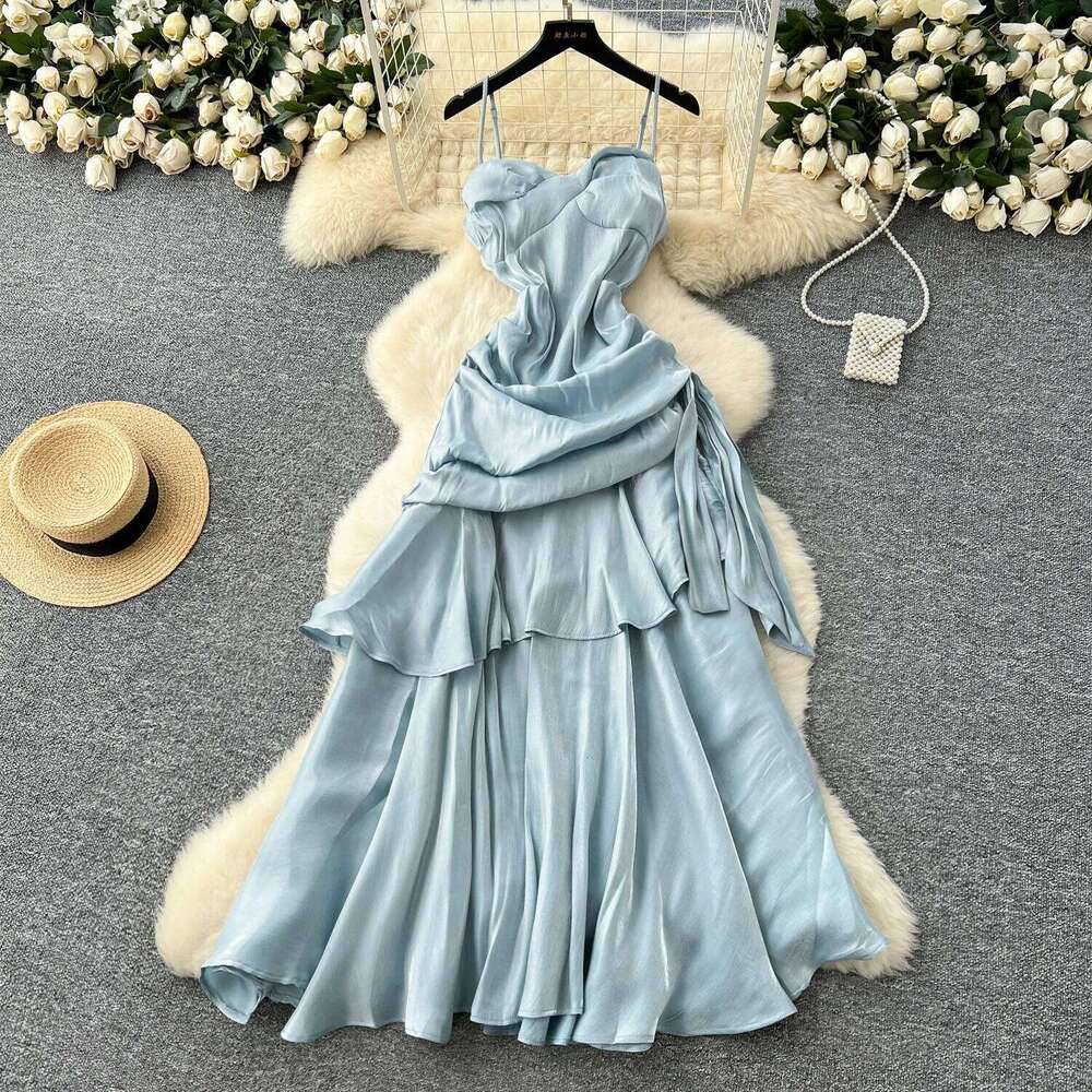 Chic Sexy Pleated Fairy Casual A-Line Ceremony Dresses Vestido Summer Beach Vacation Women Boho Sundress