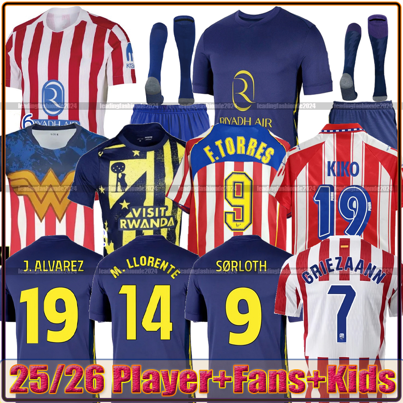 S-4XL 25 26 AtlETicO MaDriDS J.ALVAREZ Soccer Jerseys GRIEZMANN SORLOTH Camiseta 04 05 F.TORRES Retro Football Shirt Man's kid kit CORREA GIULIANO LLORENTE LINO DE PAUL