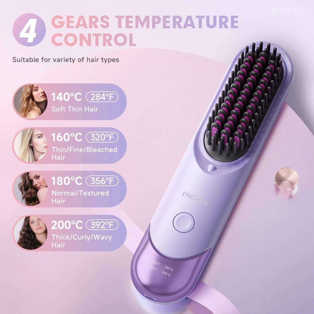 ENCHEN Mini Straightener Brush Professional Stuff 200 Million Negative Ions Electric Brushes Hair Tools H100
