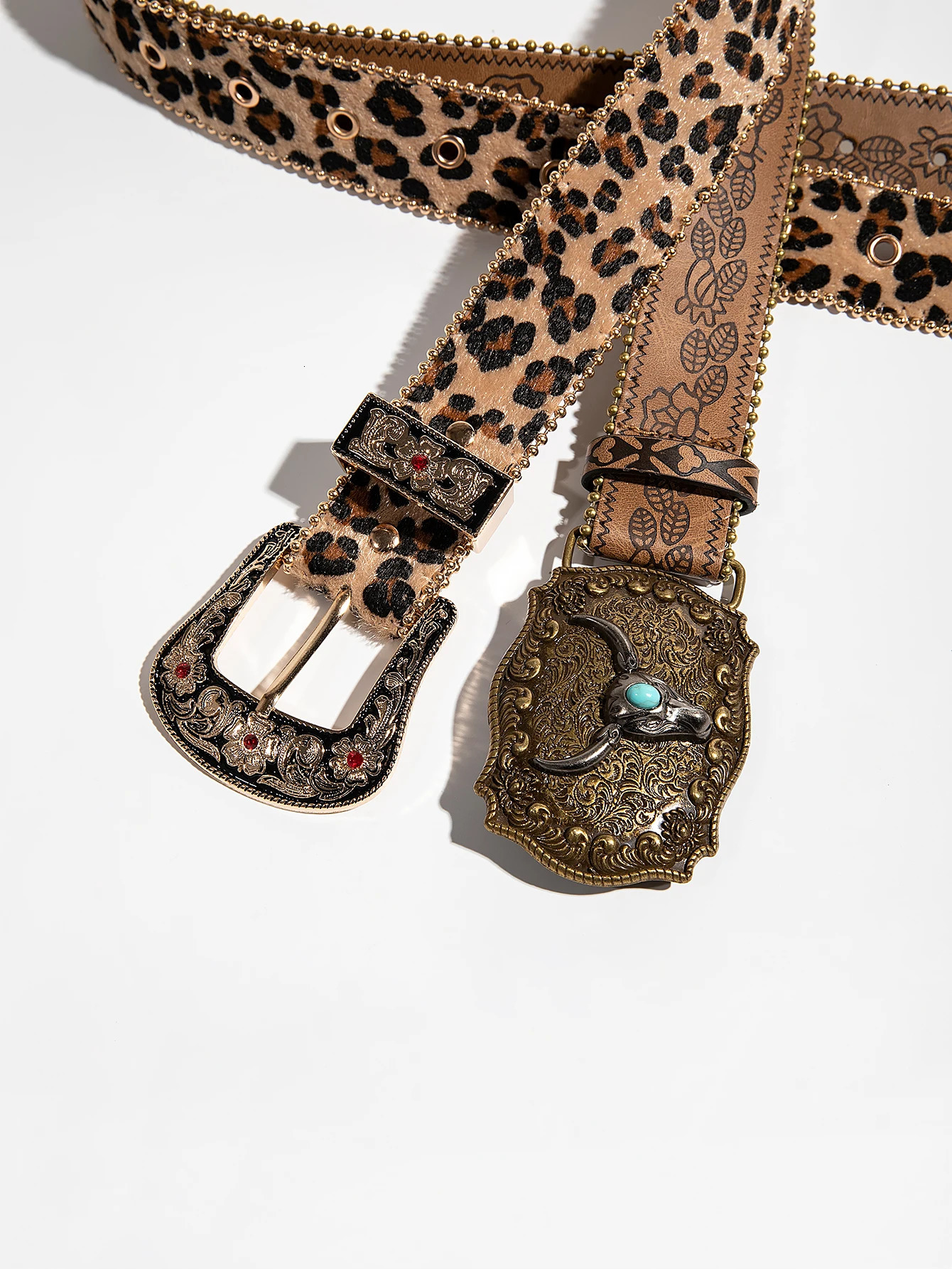 1ps Vintage Carved Gemstone Buckle Leopard Floral Embossed Pearl Edge Waist Belt For Ladies Daily Wear 250617