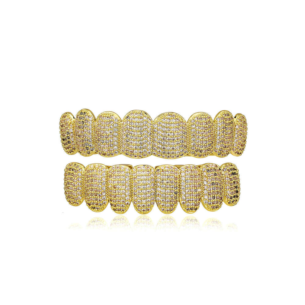 Jin Ao Super Shiny Micro Paved Copper Zircon Gold Teeth Grillz Cool Men's Hip-Hop Rap Accessories