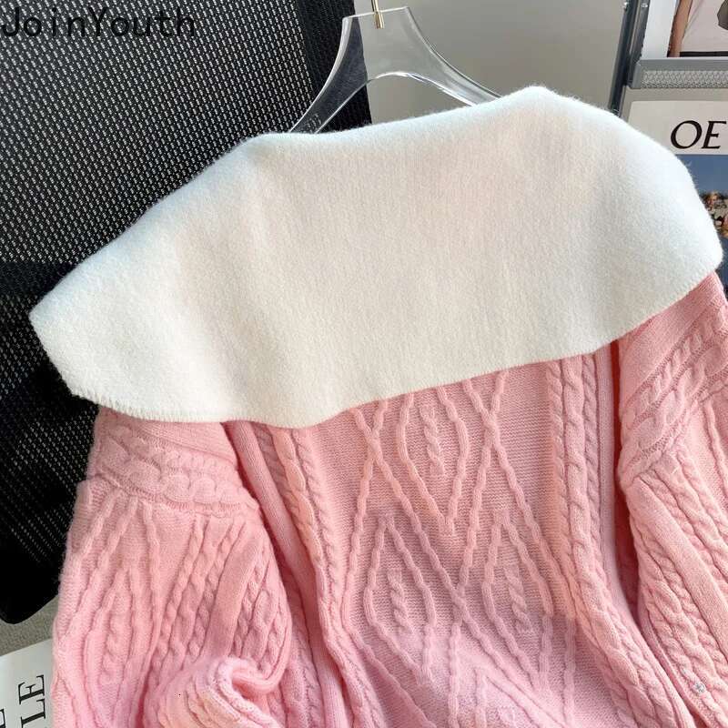 Japanese Sweet Pullover Womens Clothing Cute Peter Pan Collar 3D Strawberry Jumper Fashion Pink Knitted Sweater 2025 Ropa Mujer
