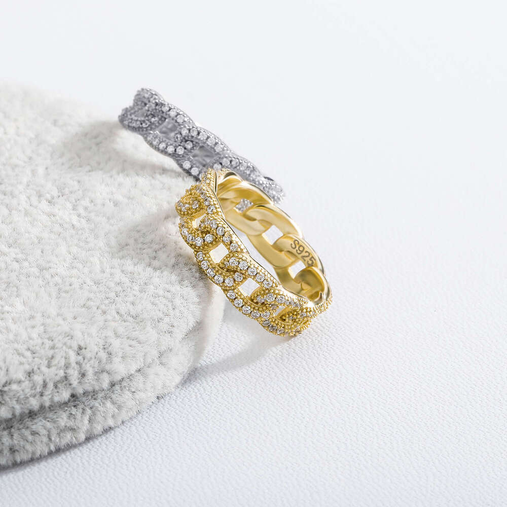 Jin Ao S Silver Ring Cross Men and Women Couple Rings Cuban Chain Hollow Full Zircon Personality Hip Hop Jewelry
