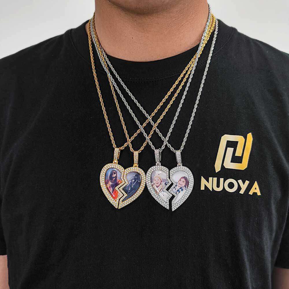 Hip Hop Magnetic Heart Men's Necklace Trendy Brand Personality Micro Paved Zircon Photo Frame Pendant 0587