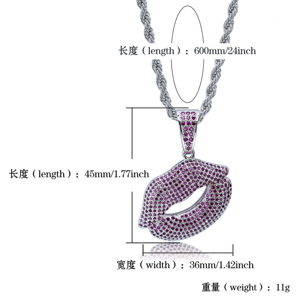 Hip-Hop Sexy Pouty Lips Micro-Paved Purple Zircon Personality Pendant