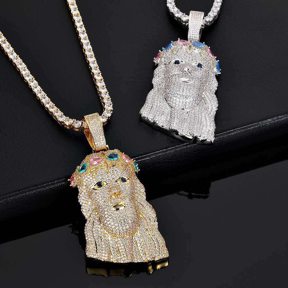 Hip Hop Avatar Trendy Brand Personality Exaggerated Copper Inlaid Zircon Men's Pendant Necklace 81b6