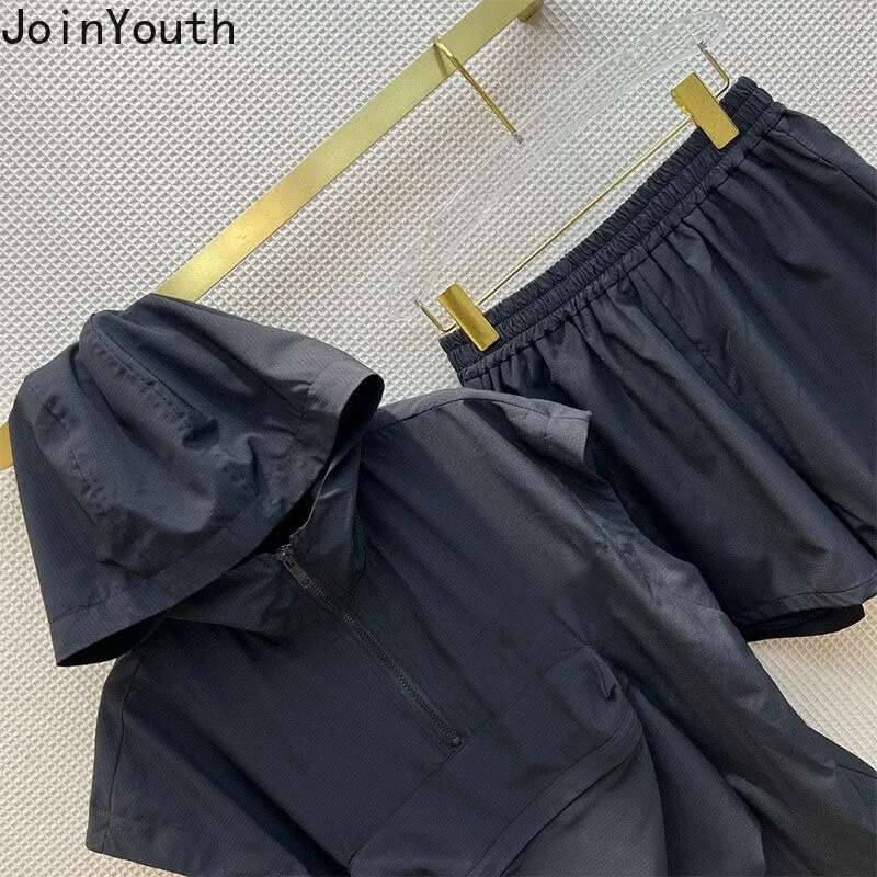 Oversized Womens Clothing Two Piece Sets Sleeveless Hooded Tops High Waist Casual Shorts Suit Roupas Femme Summer Chic Y2k Set