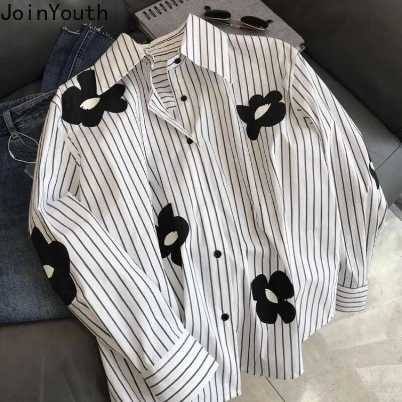 Casual Striped Blouses Women Clothing 2025 Blusas Mujer De Moda Sweet Floral Long Sleeve Shirts Fashion Oversized Blouse Tops