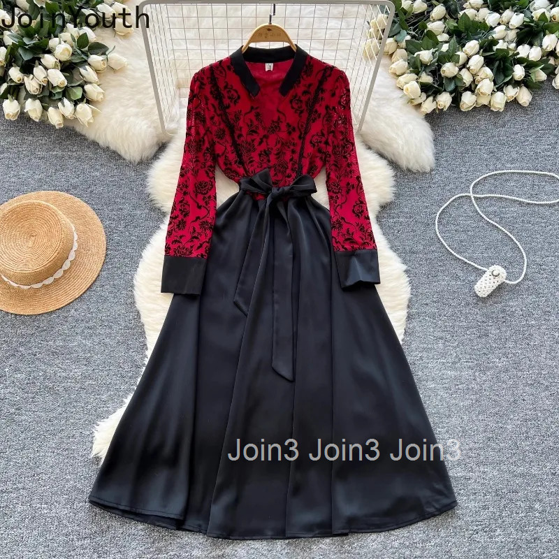 Temperament Robe Femme Maxi Dresses Chic Women Clothing 2025 Vestidos De Mujer V-neck Flocking Floral High Waist Bandage Dress