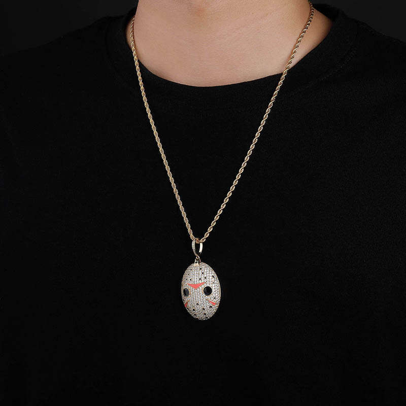Hip Hop Saw Mask Micro Paved Zircon Exaggerated Pendant Unisex Trendy Necklace