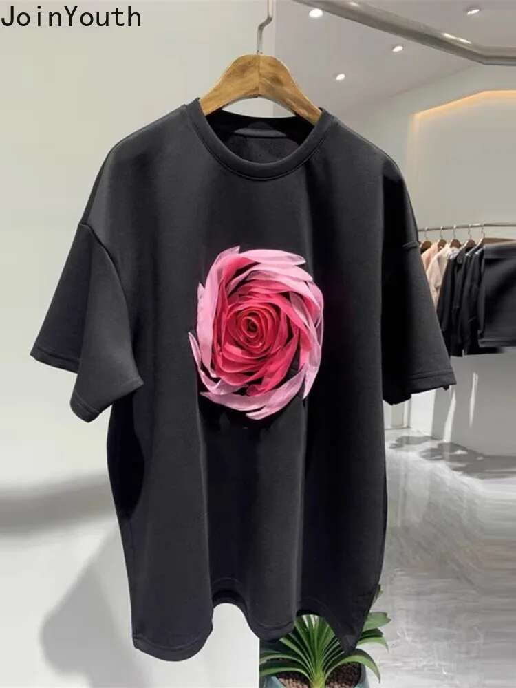 2025 Shirts for Women Summer T Shirts O-neck Short Sleeve Floral Camisetas Loose Tops Ropa Mujer Casual Fashion Korean Tshirts
