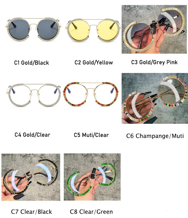 Diamond Round Sunglasse Crystal Blingbling Sun Glasses Men Female Plain Sun Glasses Lunette De Solei Sunglasses 250617