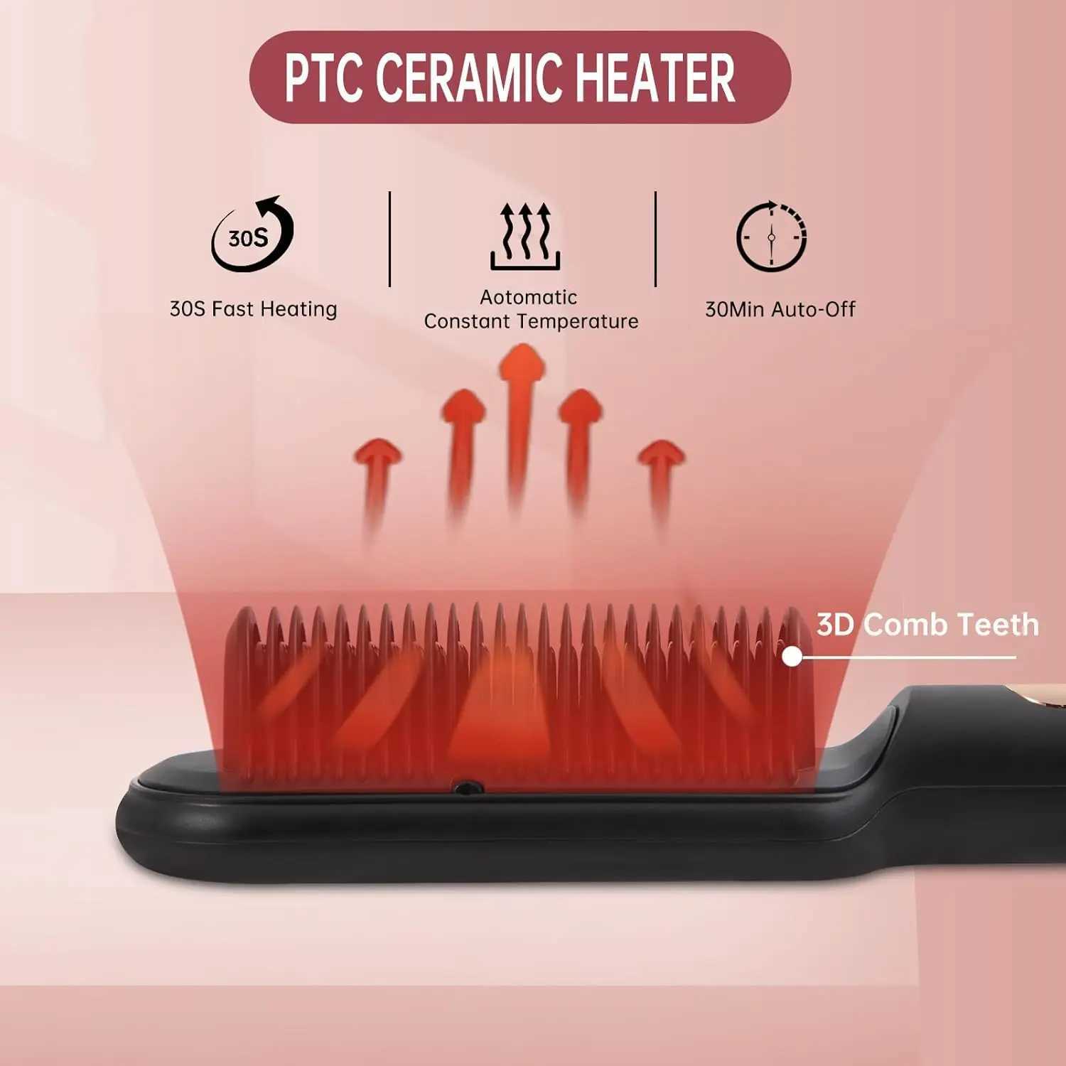 AP03 Negative Ionic Hair Straightener Brush Fast Heating Anti-Scald Auto-Shut Off Hair Brush Straightener for WomenXJ250621