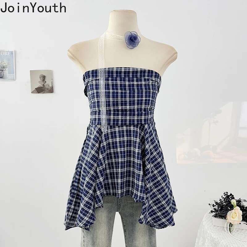 Plaid Vest Women Clothing Backless Sleeveless Camis 20258 Ropa Mujer Fashion Irregular Folds Casual Summer Tanks Sweet Y2k Tops