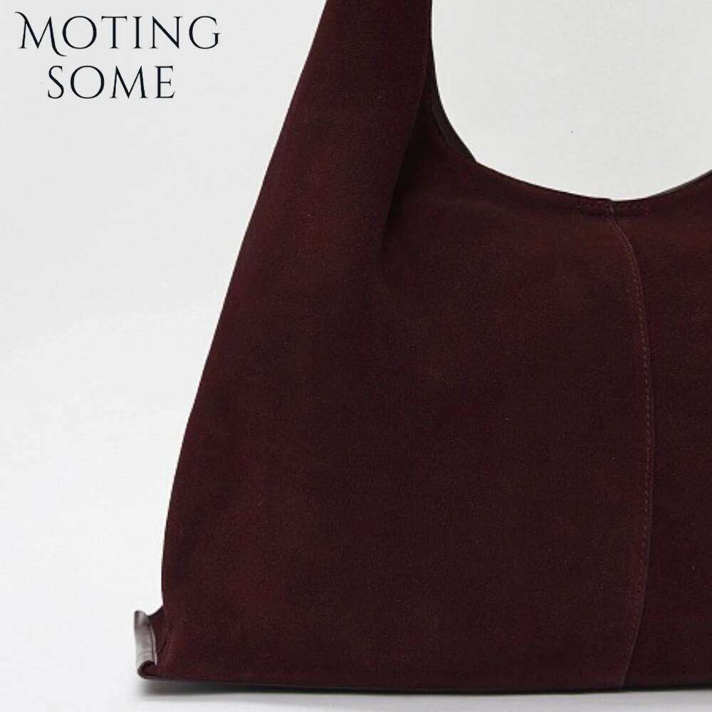 Motingsome Oversized 42Cm Women Bag Saddle Purses 100% Natural Suede Leather Causal Tote Rommy Commuting Purse 2024