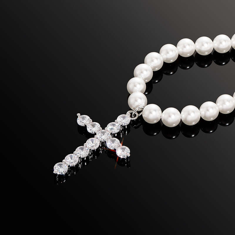 Jin Ao 8-10MM Versatile Pearl Necklace Niche Design Cross Pendant Accessory
