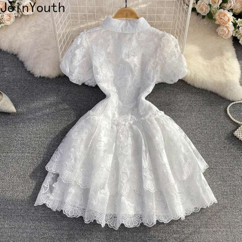 2025 Vestidos De Mujer Summer Dresses for Women Temperament Tunic Lace White Robe Femme Puff Sleeve Embroidery Fashion Dress
