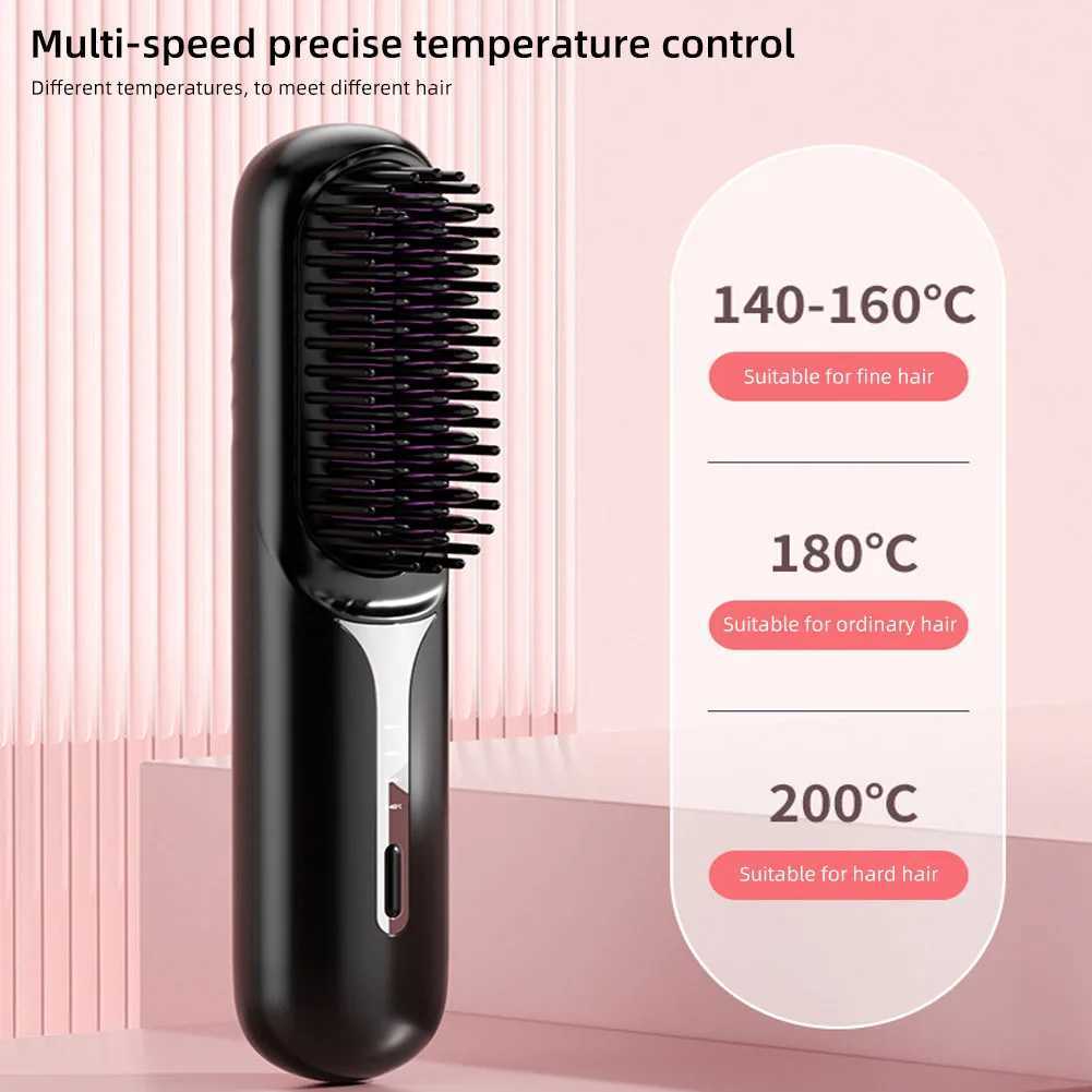 Adjustable Temperature Hair Brush Cordless Hair Straightener Brush with Fast Heating Negative Ions for Fluffy Curly for ElectricXJ250621