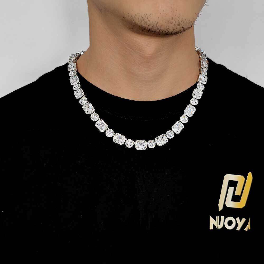 New 10mm Square Round Rock Candy Chain Hip Hop Zircon Personality Trendy Men's Necklace 36c1