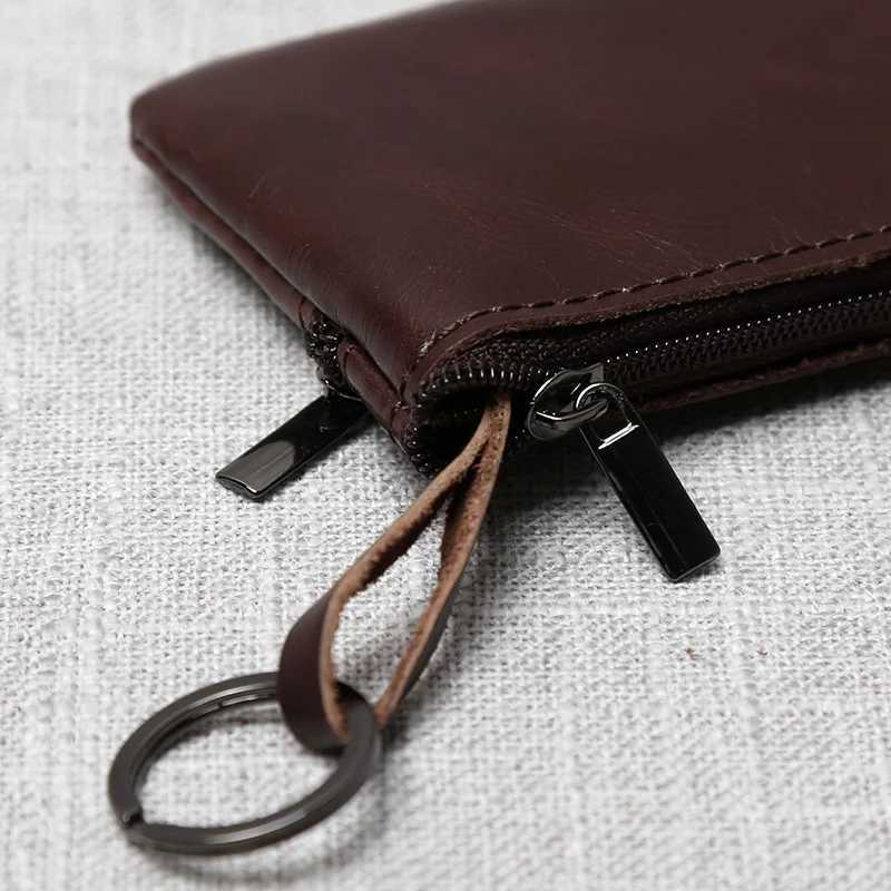 Leather Mini Coin Purse Unisex Simple Portable First Layer Cowhide Handmade Zipper Small Wallet Key Case Z250621