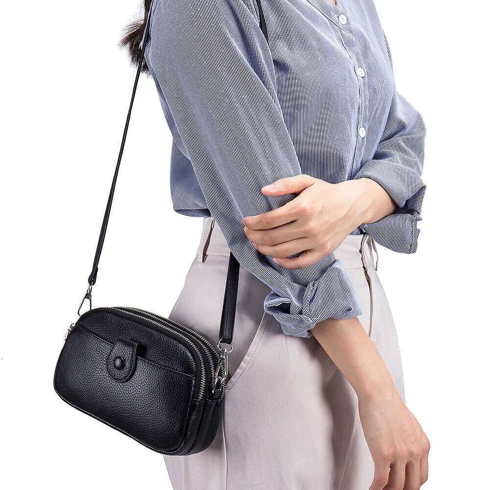 Real Leather Women Fashion Shoulder Bag Mini Cross Messenger Bags Female Small Purse Three Zipper Pockets Design Handbag