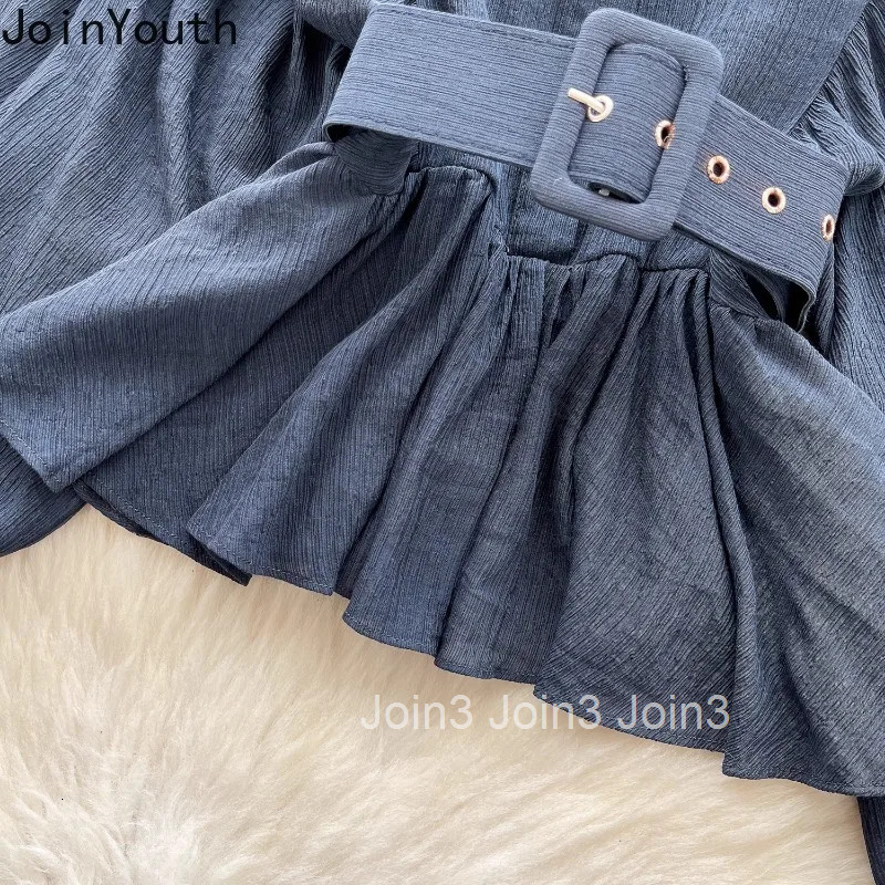 2025 Blusas Mujer De Moda Vintage Women Shirt Folds Slim Waist Blouses Long Sleeve O-neck Temperament Tops Puff Sleeve Chic Tops