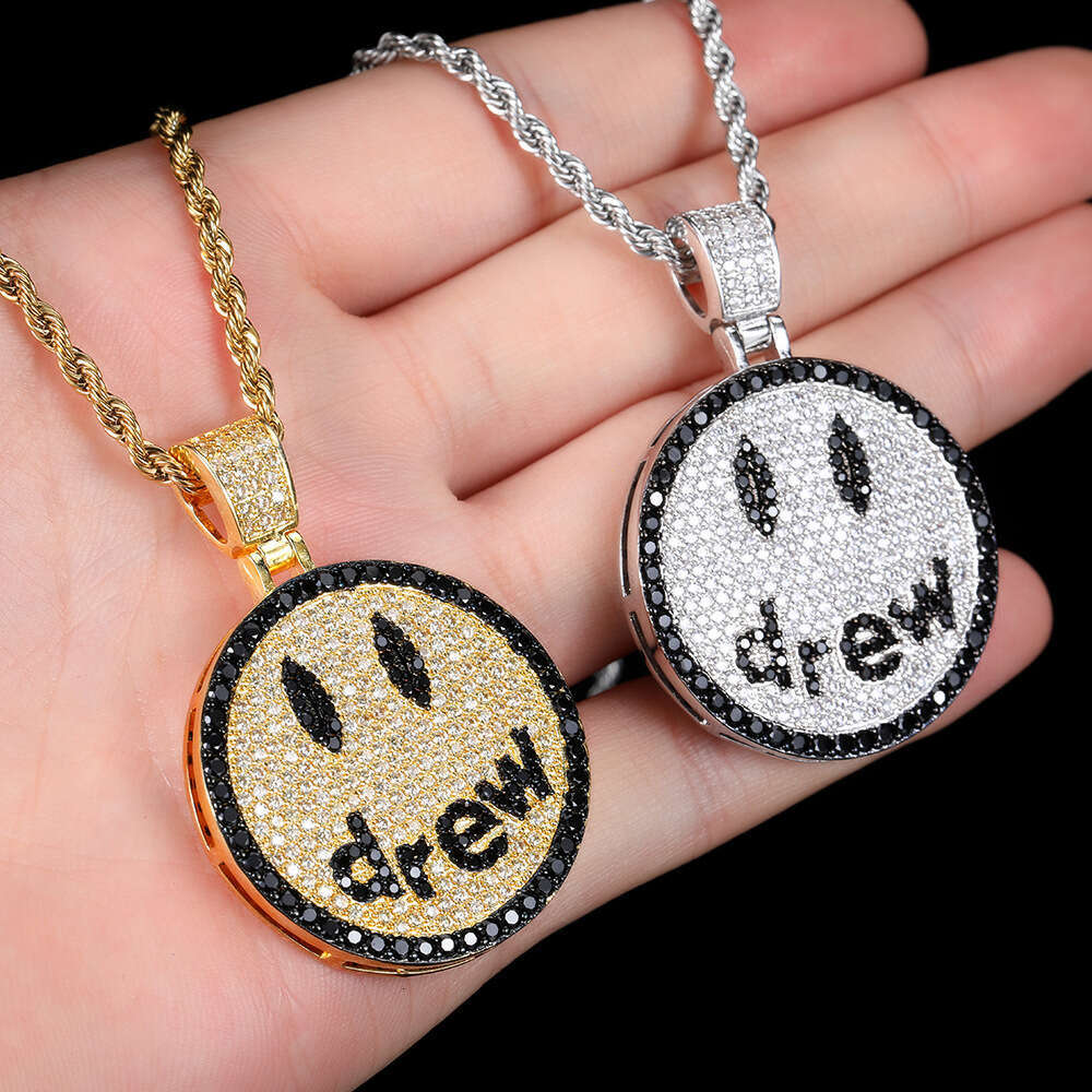 Hip Hop Drew Smiley Face Jewelry Micro Paved Zircon Trendy Men's Pendant Necklace 76f4
