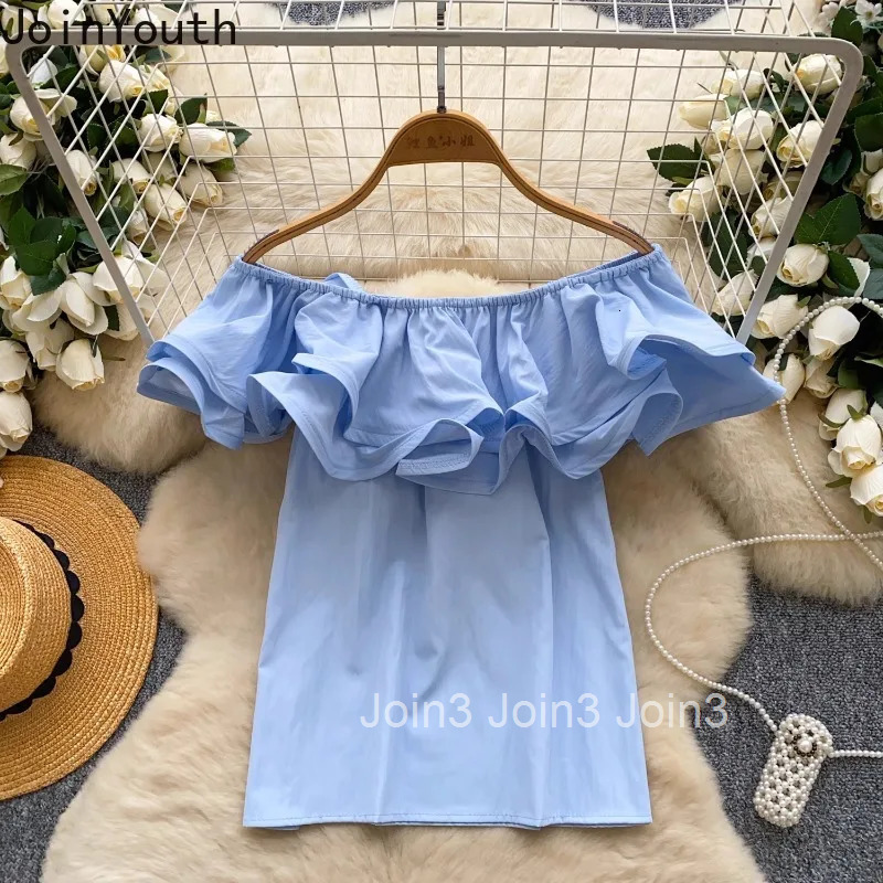 Sweet Blouse for Womens Slash Neck Ruffles Slash Neck Sexy Shirts Off Shoulder Summer Blouse Tops 2025 Blusas Mujer De Moda