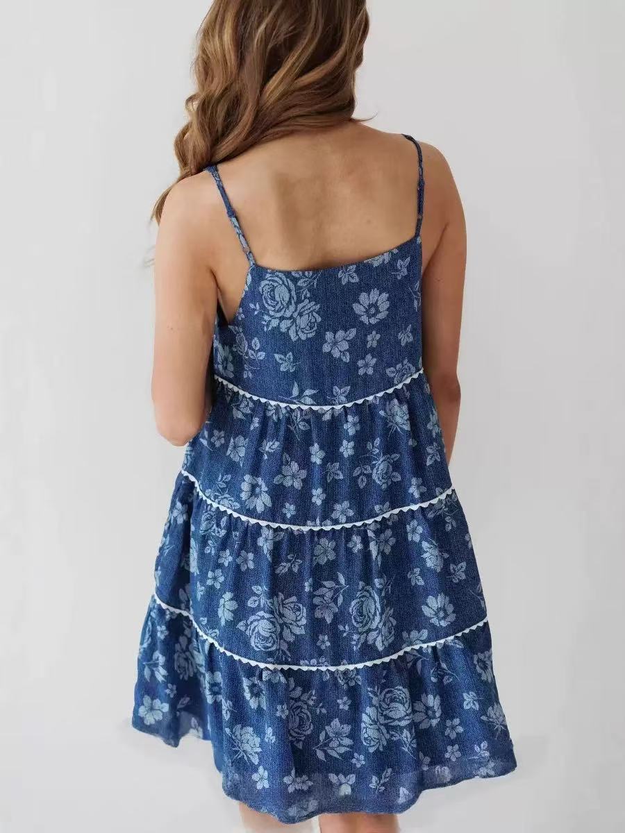 2025 Cross-border Foreign Trade European and American Independent Websites Strap Pleated Backless A-Line Jersey Dress for Women