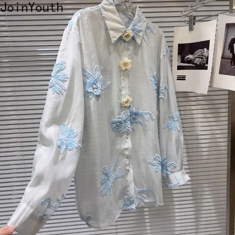 Shorts Set Women Clothing Two Piece Sets Embroidery Long Sleeve Loose Shirt Casual Wide Leg Shorts Suit Fashion Summer Outfits