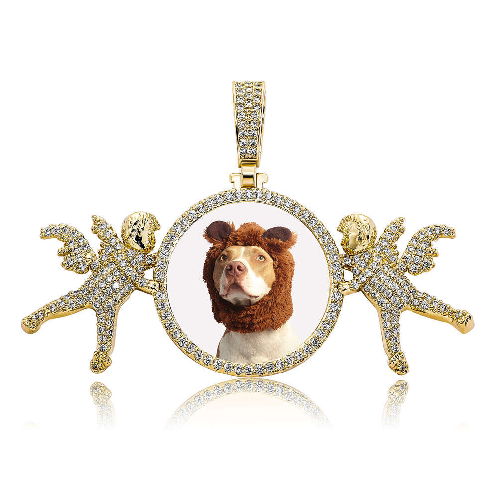 Jin Ao 2023 New Full Dia Angel Photo Frame Pendant DIY Hip-Hop Necklace