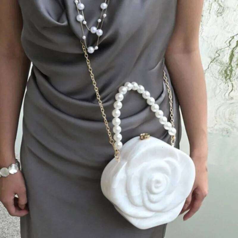 Designer Bag Acrylic Evening Clutch Bags Women Rose Flower Shape Pearl Handle Bag Purses And Handbags Wedding Party