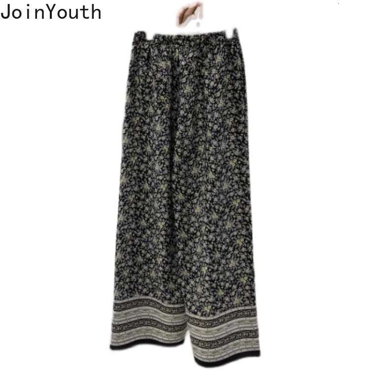 Summer Vintage Wide Leg Pants Chinese Style Elastic Waist Pantalon Femme Vintage Straight Casual Chic Trousers 2025 New Bottoms