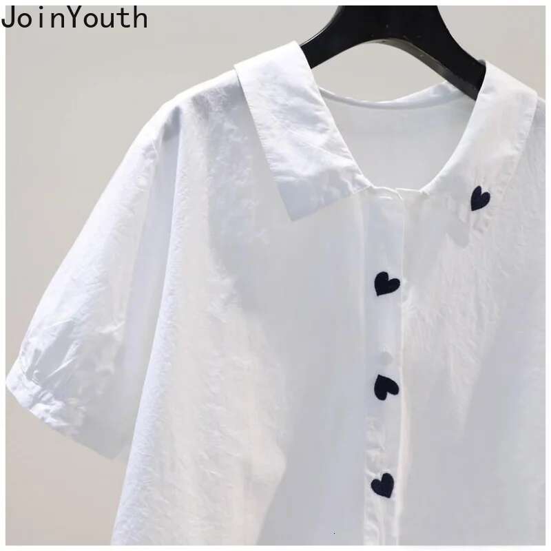White Blouse Women Turndown Collar Embroidery Cotton Shirts Loose Fashion Sweet Summer Blouses Tops 2025 Blusas Mujer De Moda