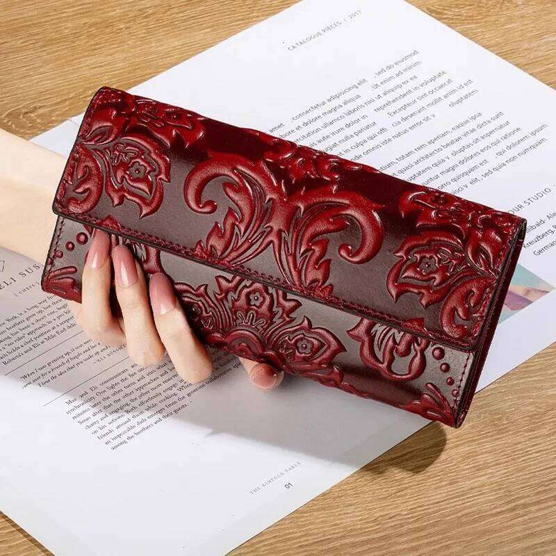 Designer bag Genuine Purse Women Large Real Clutch Long Women's Cow Leather Purses Floral Ladies Wallets