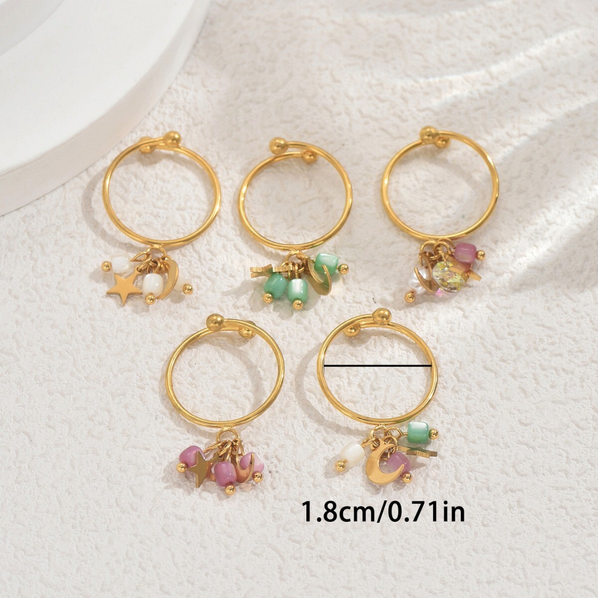 Style Women's Personality Inlaid Rice Bead Design Star Moon Open Versatile Index Finger Ring