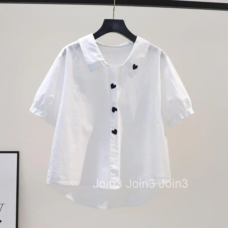 White Blouse Women Turndown Collar Embroidery Cotton Shirts Loose Fashion Sweet Summer Blouses Tops 2025 Blusas Mujer De Moda