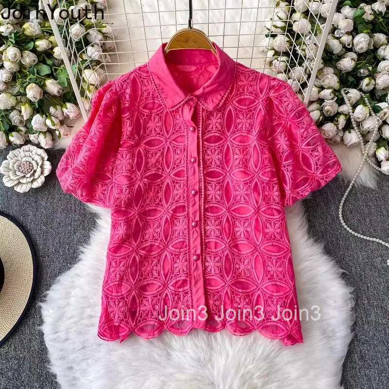 2025 Camisas De Mujer Summer Blouses Womens Clothing Patchwork Gauze Lace Puff Sleeve Shirts Temperament Blouse Tops Female