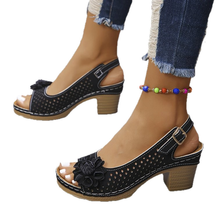 Luxury Brand Designer Shoes Sandals 2025 Spring/Summer New Foreign Trade High Heel Sandals For Women With One Strap Hollow Flower Design Peep Toe Chun