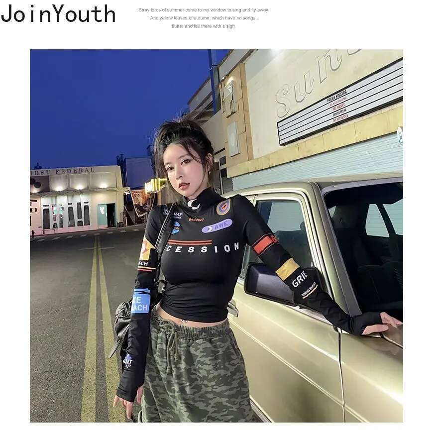 2025 Shirts for Women Long Sleeve Print Tshirts Crop Tops Turtleneck Long Sleeve Fashion Tunic Tees Harajuku Fashion Y2k T Shirt