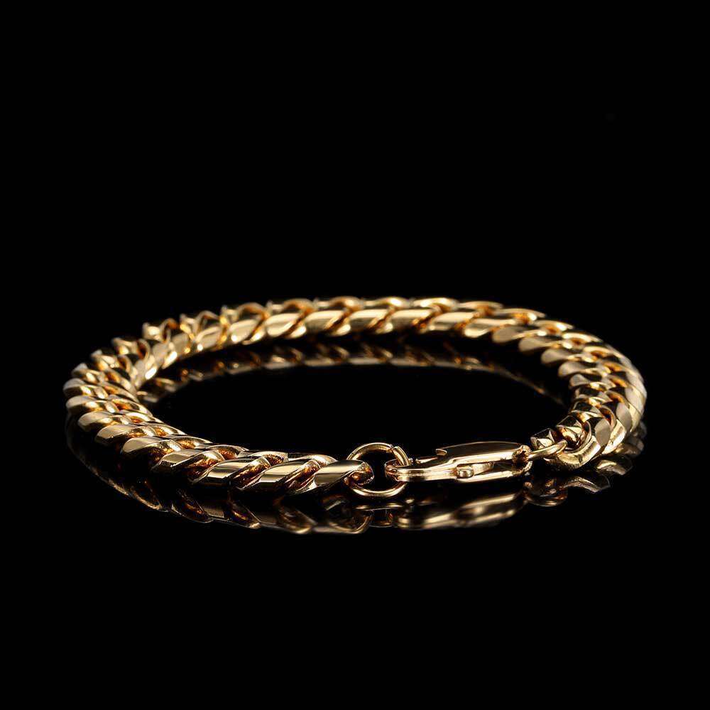 Stainless Round Polished Encrypted Cuban Chain Hip Hop Men's Titanium Steel Gold Bracelet 8f95