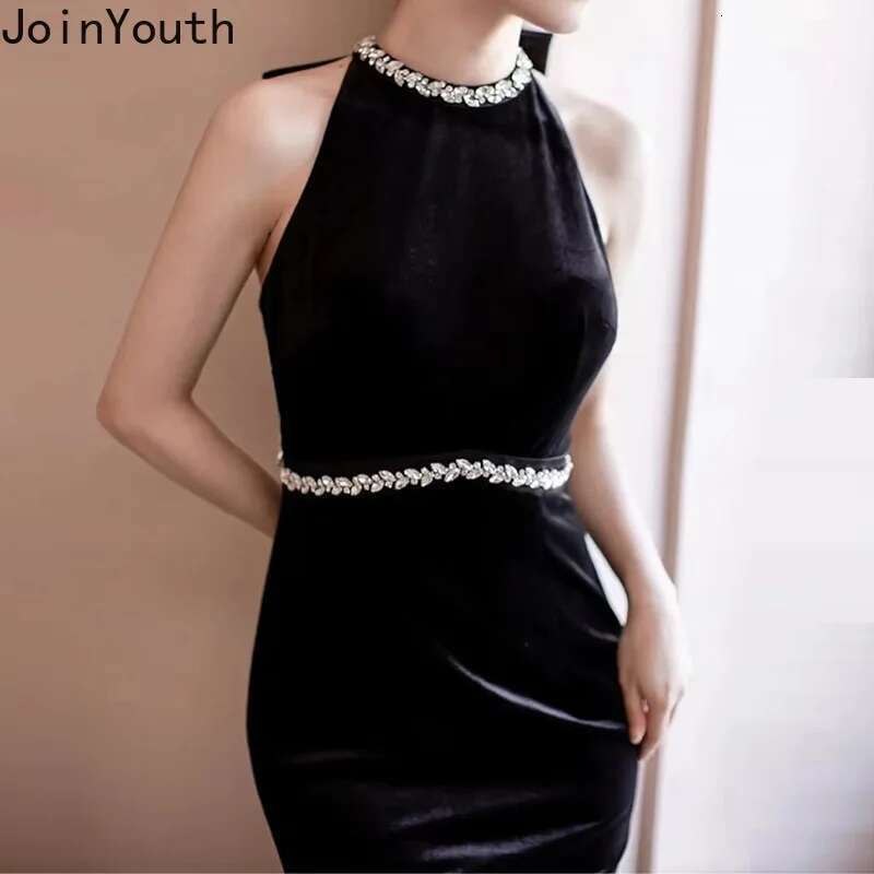 Temperament Black Robe Femme Party Dresses for Women 2025 Vestidos De Mujer Bow Sexy Backless Tunic Diamond Summer Maxi Dress