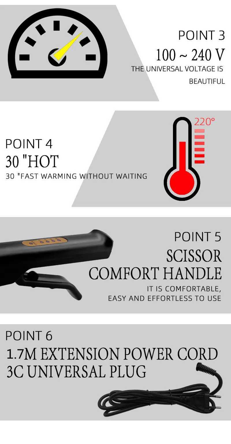 Hair Straightener Four-gear temperature adjustment Ceramic Tourmaline Ionic Flat Iron Hair Straightener For Women Widen panelXJ250621