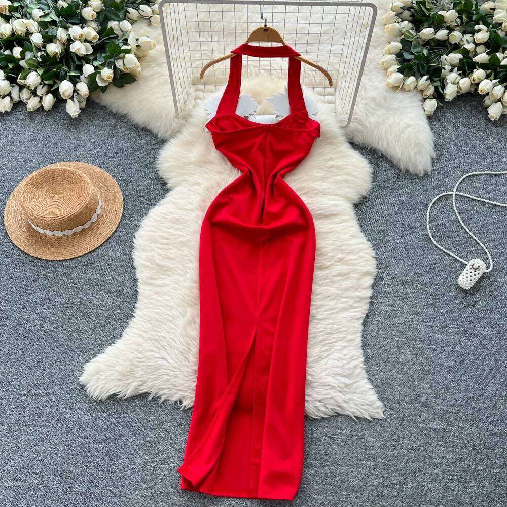 Retro Floral Halter Sleeveless Pleated Elegant Beach Vacation Party Dress Women Summer Vestidos Pencil Dress