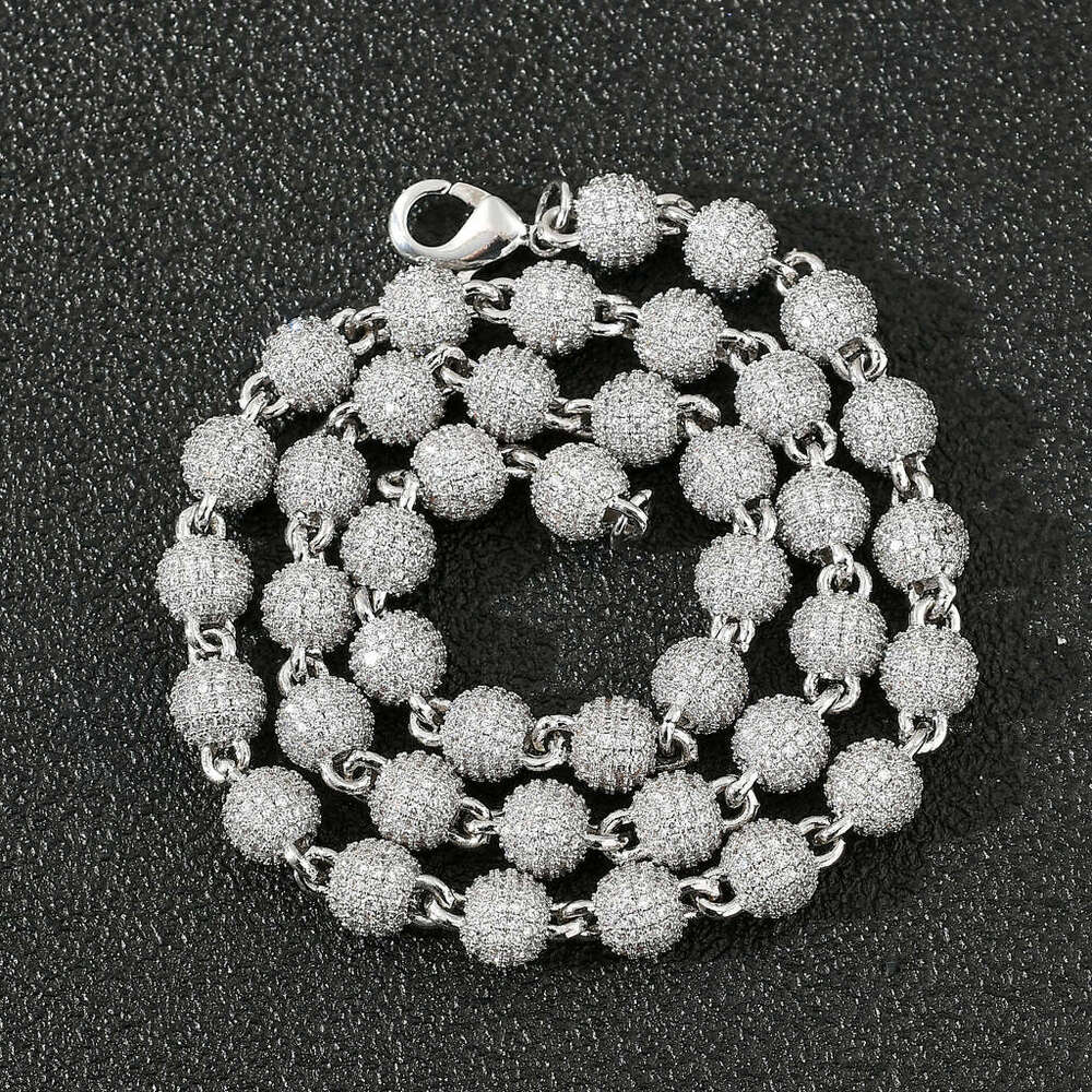 Jewelry 8mm Round Bead Choker Clavicle Chain Full Zircon Unisex Personality Hipster Necklace 6359