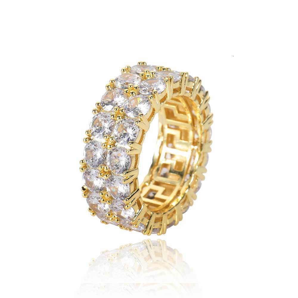 Luxury Jewelry Hip Hop Double Row Diamond Full Diamond 18K Gold Men's Ring Trendy Streetwear Accessory