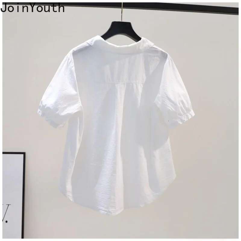 White Blouse Women Turndown Collar Embroidery Cotton Shirts Loose Fashion Sweet Summer Blouses Tops 2025 Blusas Mujer De Moda