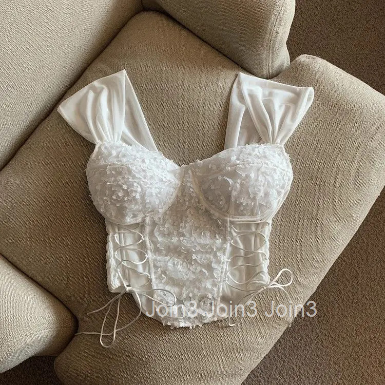 2025 Ropa Mujer Sweet Tank Women Clothing Floral Drawsting Sleeveless Camis Tunic Folds White Crop Tops Fashion Summer Y2k Vest