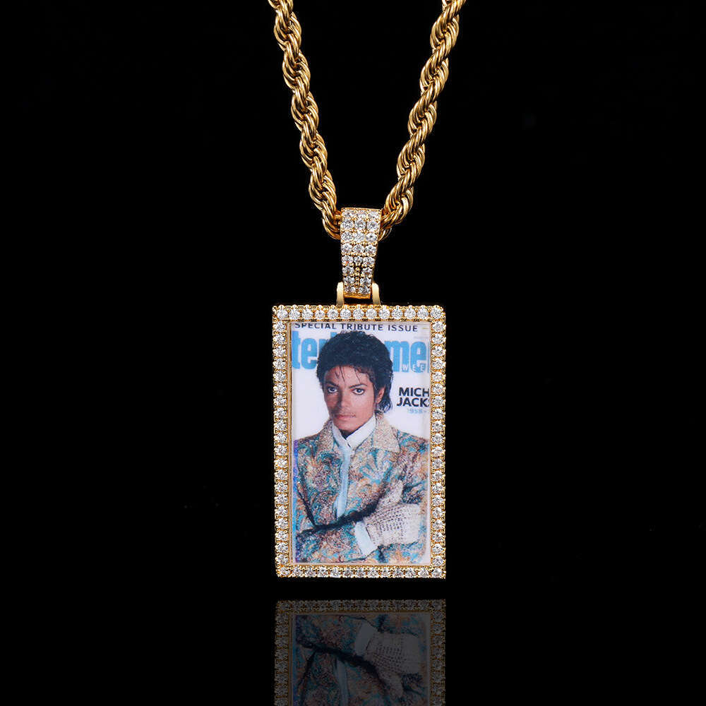 Memory Rectangular Necklace Hip Hop Jewelry Zircon Men's Photo Frame Pendant Accessories ea05